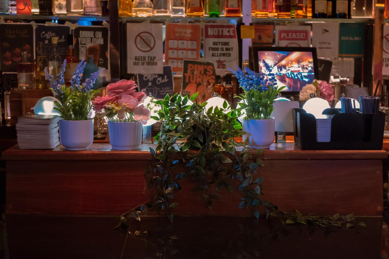 Set dressing for the bar in “Only Way Out Is Through” (“Gentle Threats” chapter 2). 
