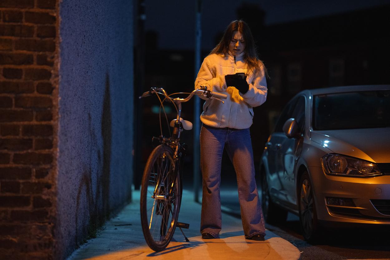 Lola (Laura Louisa) and her bike in “Goin’ Back” (“Gentle Threats” chapter 1). 