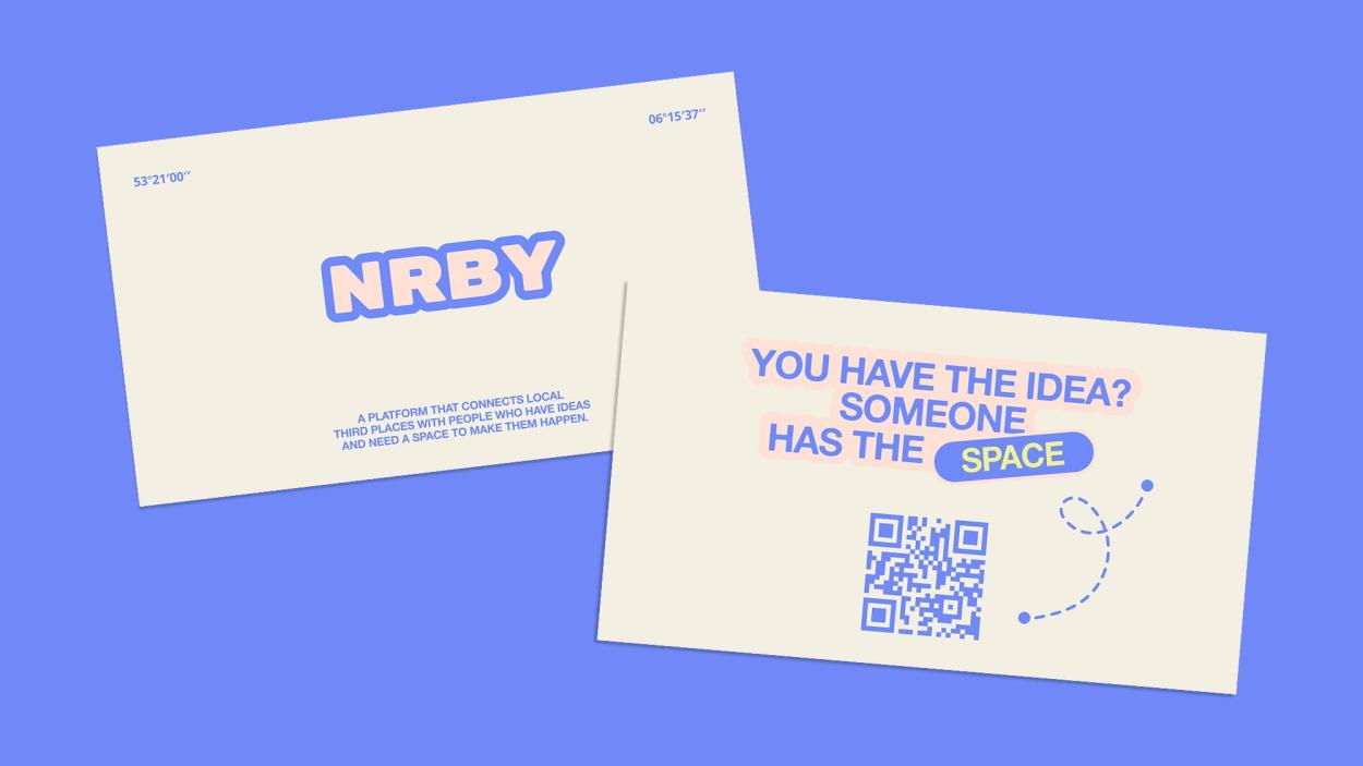 Printed promotional cards with branding, typography and QR code