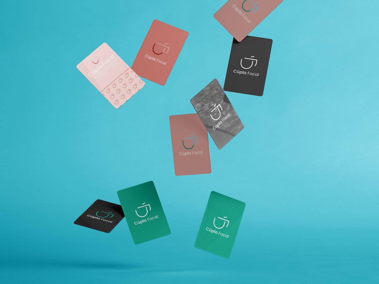 This business card mock-up explores the versatility of the Cúpla Focal identity across a range of colour variations and layouts. The combination of soft colour tones, minimalist typography and repeating logo patterns reinforces the brands modern aesthetic.