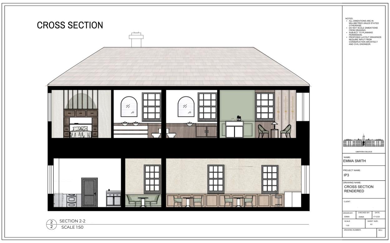 Image shows rendered cross section of building.