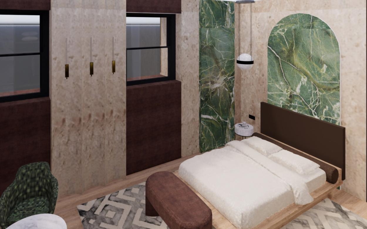 Image shows 3D visual of bedroom.