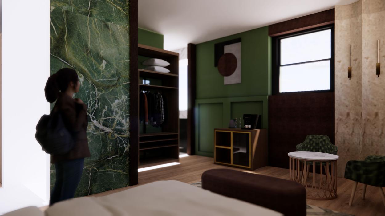 Image shows 3D visual of bedroom.