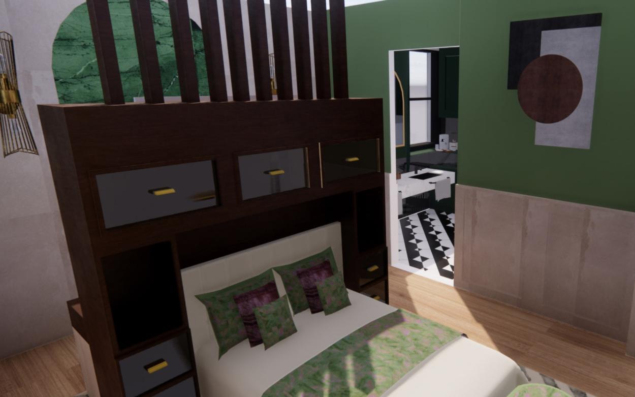 Image shows 3D visual of bedroom.