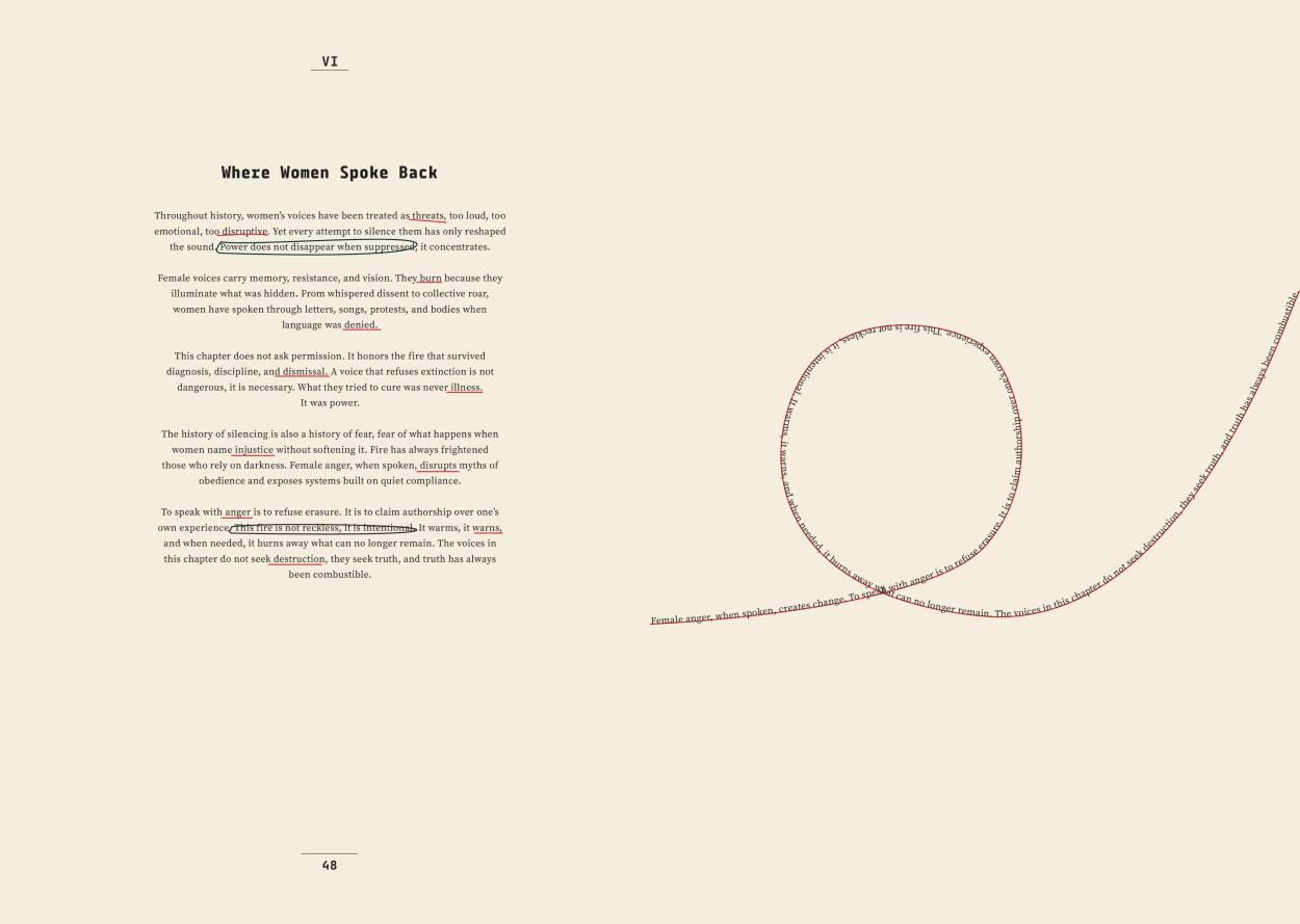 Editorial page layout featuring text and abstract line graphic in a minimalist design style.
