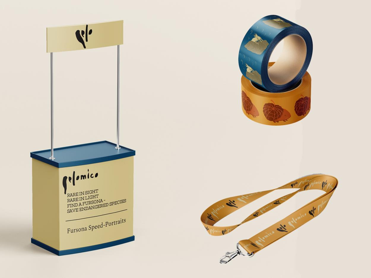 convention booth and some merch featuring washi tape and a lanyard
