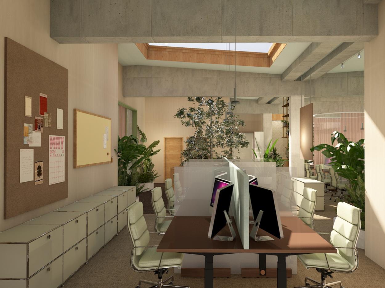 a room filled with furniture and a table