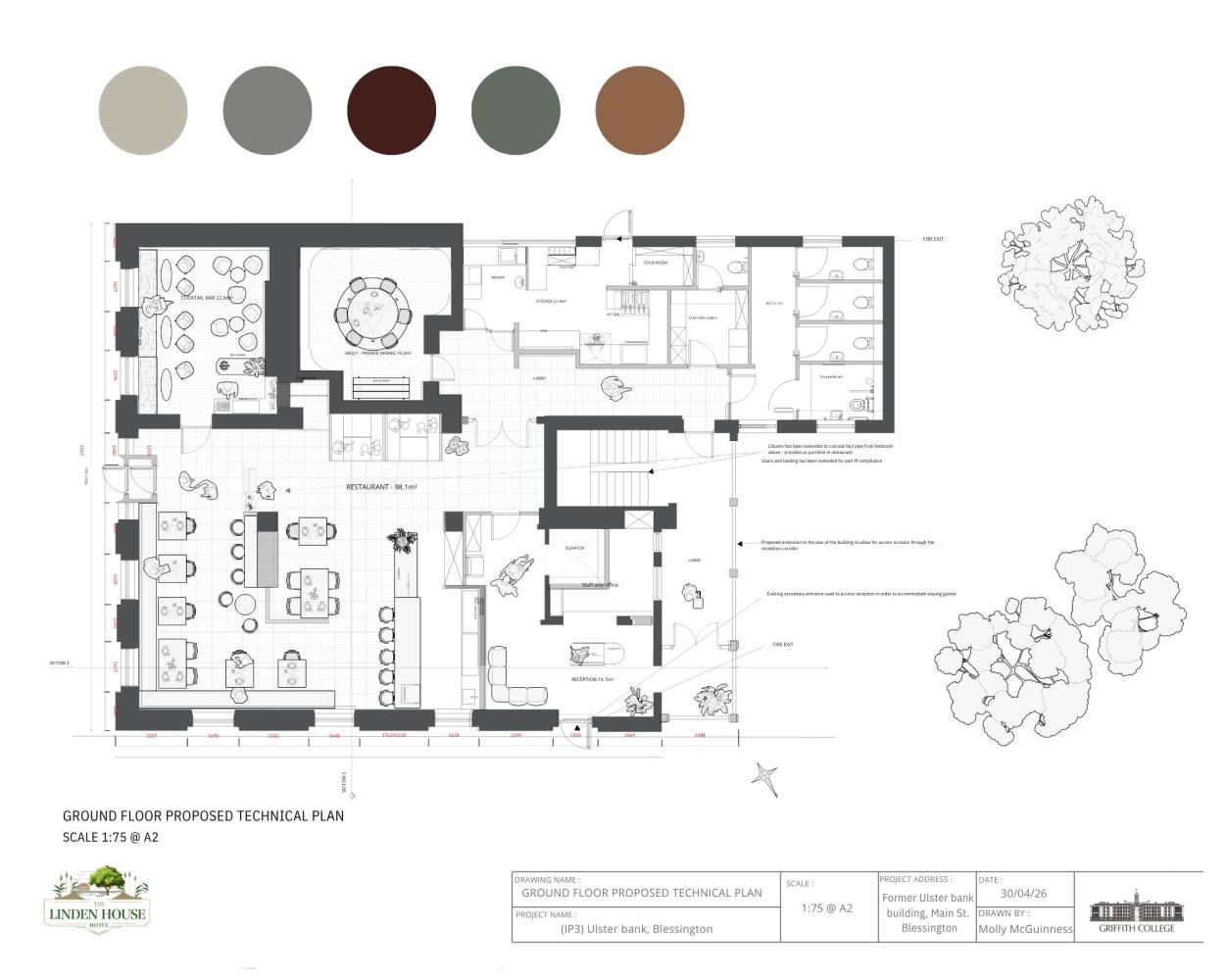 Image shows a ground floor technical plan 