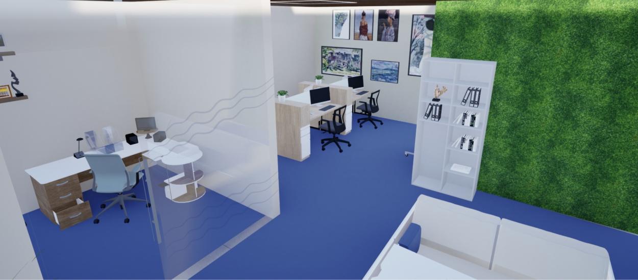 a bedroom with a bed and desk in a room