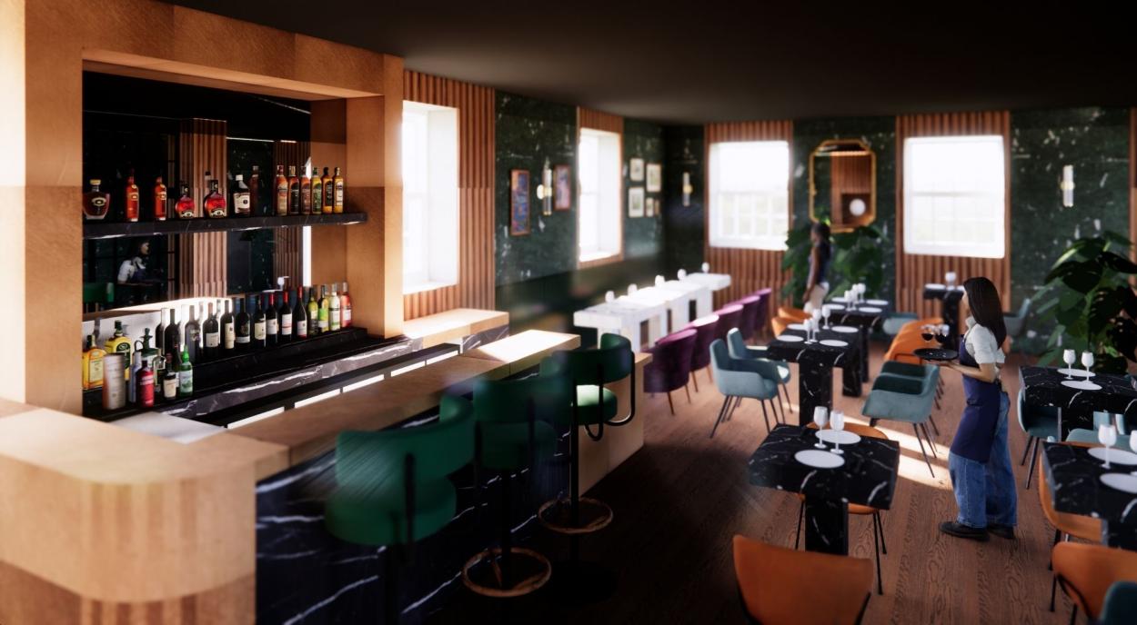 3D Rendered image of restaurant area