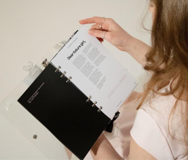 “Dear future girl” editorial spread from typographic publication