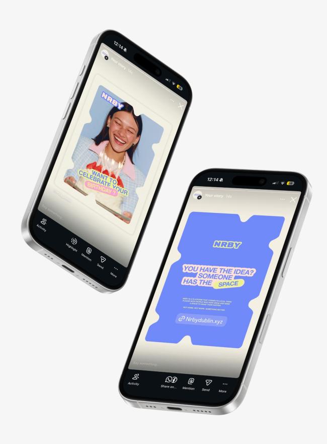 Mobile mockups presenting social media interface and branding