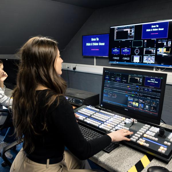 Student working in the TV lab