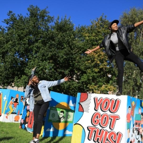 students outside having fun