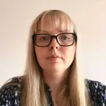 a woman wearing glasses