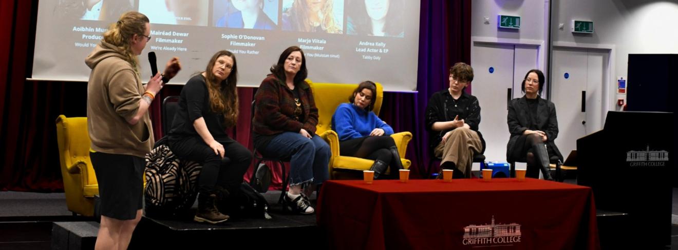 A panel answer questions during the Imbolg Film Festival at Griffith College Dublin