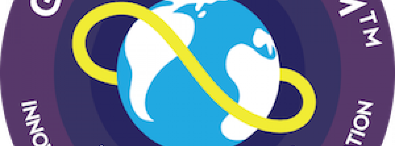 Global Game Jam logo, a globe with a yellow band floating around it; the text underneath says &quot;Innovation, Experimentation, Collaboration,&quot; and includes the event's url at globalgamejam.org